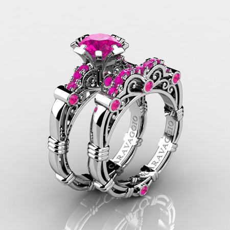 Art-Masters-Caravaggio-10K-White-Gold-1-0-Ct-Pink-Sapphire-Engagement-Ring-Wedding-Band-Set-R623S-10KWGPS-P