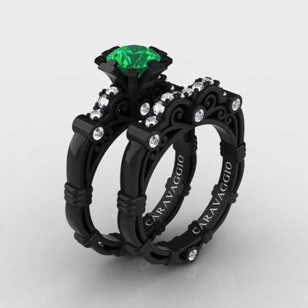 Art-Masters-Caravaggio-14K-Black-Gold-1-0-Carat-Emerald-Diamond-Engagement-Ring-Wedding-Band-Set-R623S-14KBGEM-P