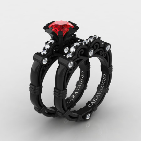 Art-Masters-Caravaggio-14K-Black-Gold-1-0-Carat-Ruby-Diamond-Engagement-Ring-Wedding-Band-Set-R623S-14KBGDR-P