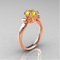 Antique 14K Rose Gold 1.5 CT Yellow Sapphire Engagement Ring AR127-14KRGYS