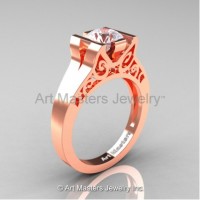 Modern Art Deco 14K Rose Gold 1.0 Ct White Sapphire Engagement Ring R36N-14KRGWS