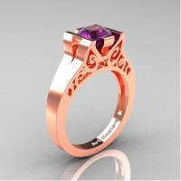Modern Art Deco 14K Rose Gold 1.0 Ct Amethyst Engagement Ring R36N-14KRGAM