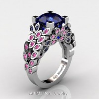 Art Masters Nature Inspired 14K White Gold 3.0 Ct Blue and Pink Sapphire Engagement Ring R299-14KWGPSBS