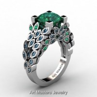 Art Masters Nature Inspired 14K White Gold 3.0 Ct Emerald Blue Topaz Engagement Ring R299-14KWGBTEM