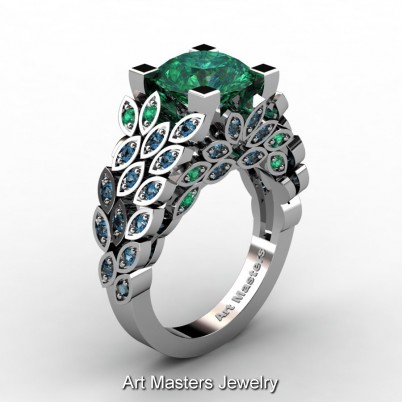 Art-Masters-Nature-Inspired-14K-White-Gold-3-Ct-Emerald-Blue-Topaz-Engagement-Ring-Wedding-Ring-R299-14KWGBTEM-P-402×402
