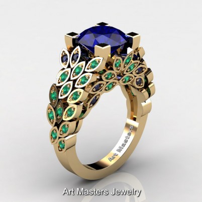Art-Masters-Nature-Inspired-14K-Yellow-Gold-3-Ct-Blue-Sapphire-Emerald-Engagement-Ring-Wedding-Ring-R299-14KYGEMBS-P-402×402