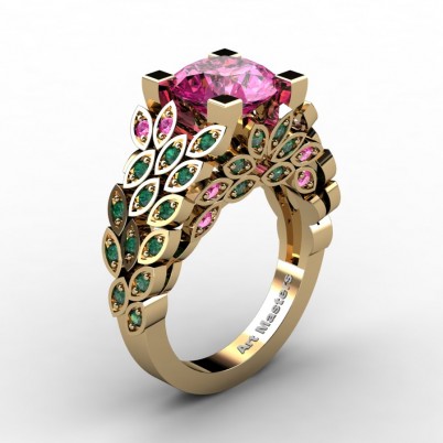 Art-Masters-Nature-Inspired-14K-Yellow-Gold-3-Ct-Pink-Sapphire-Emerald-Engagement-Ring-Wedding-Ring-R299-14KYGEMPS-P-402×402