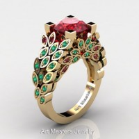 Art Masters Nature Inspired 14K Yellow Gold 3.0 Ct Rubies Emerald Engagement Ring R299-14KYGEMR