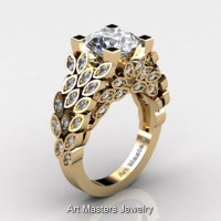 Art Masters Nature Inspired 14K Yellow Gold 3.0 Ct Russian Cubic Zirconia Diamond Engagement Ring R299-14KYGDCZ