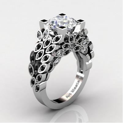 Art-Masters-Renoir-14K-White-Gold-3-Ct-White-Sapphire-Black-Diamond-Engagement-Ring-Wedding-Ring-R299-14KWGBDWS-P-402×402