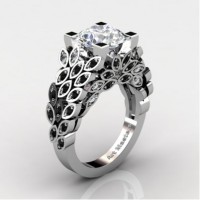 Art Masters Nature Inspired 14K White Gold 3.0 Ct Russian Ice CZ Black Diamond Engagement Ring R299-14KWGBDRICZ