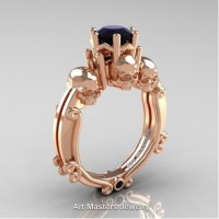 Art Masters Three Skull 14K Rose Gold 1.0 Ct Black Diamond Engagement Ring R513-14KRGBD