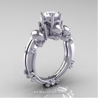 Art Masters Three Skull 14K White Gold 1.0 Ct White Sapphire Engagement Ring R513-14KWGWS