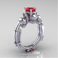 Art Masters Three Skull 14K White Gold 1.0 Ct Ruby Engagement Ring R513-14KWGR