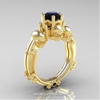 Art Masters Three Skull 14K Yellow Gold 1.0 Ct Black Diamond Engagement Ring R513-14KYGBD