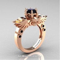 Art Masters Jewelry Winged Skull 14K Rose Gold 1.0 Ct Black Diamond Solitaire Engagement Ring R613-14KRGBD