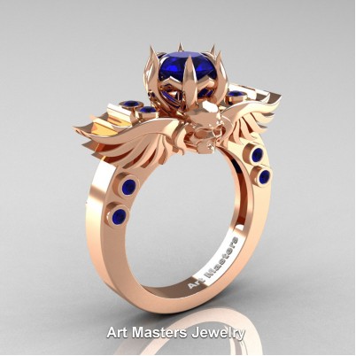 Art-Masters-Winged-Skull-14K-Rose-Gold-1-Carat-Blue-Sapphire-Engagement-Ring-R613-14KRGBS-P-402×402