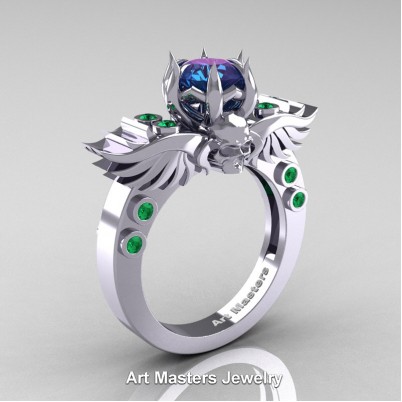 Art-Masters-Winged-Skull-14K-White-Gold-1-Carat-Alexandrite-Emerald-Engagement-Ring-R613-14KWGEMAL-P-402×402
