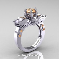 Art Masters Jewelry Winged Skull 14K White Gold 1.0 Ct Morganite Solitaire Engagement Ring R613-14KWGMO