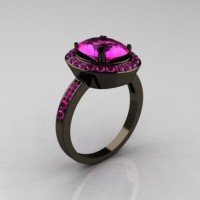 Classic 14K Black Gold 3.0 CT Oval Pink Sapphire Engagement Ring R72-14KBGPS