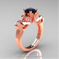 Classic 14K Rose Gold 1.0 Ct Black and White Diamond Solitaire Engagement Ring R323-14KRGDBD