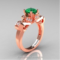 Classic 14K Rose Gold 1.0 Ct Emerald White Diamond Solitaire Engagement Ring R323-14KRGDEM