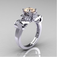 Classic 14K White Gold 1.0 Ct Champagne and White Diamond Solitaire Engagement Ring R323-14KWGDCHD