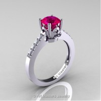 Classic French 14K White Gold 1.0 Ct Rose Ruby Diamond Solitaire Ring R101-14WGDRR