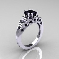 Classic French 10K White Gold 1.23 CT Princess Black Diamond Engagement Ring R216P-10KWGBD