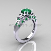 Classic French 10K White Gold 1.23 CT Princess Emerald Engagement Ring R216P-10KWGEM
