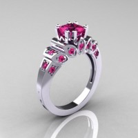 Classic French 10K White Gold 1.23 CT Princess Pink Sapphire Engagement Ring R216P-10KWGPS