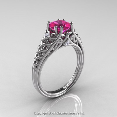 Classic-French-White-Gold-Princess-Pink-Sapphire-Diamond-Lace-Bridal-Ring-R175P-WGDPS-P-402×402