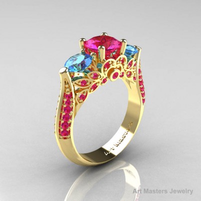 Classic-Yellow-Gold-Three-Stone-Pink-Sapphire-Blue-Topaz-Solitaire-Engagement-Ring-R200-YGBTPS-P-402×402