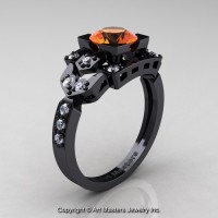 Classic 14K Black Gold 1.0 Ct Orange Sapphire Diamond Engagement Ring Wedding Ring R510-14KBGDOS