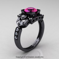 Classic 14K Black Gold 1.0 Ct Pink Sapphire Diamond Engagement Ring Wedding Ring R510-14KBGDPS