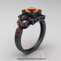 Classic 14K Flat Black Gold 1.0 Ct Orange Sapphire Engagement Ring Wedding Ring R510-14KFBGOS