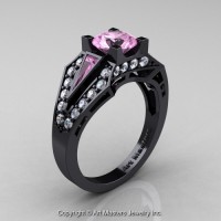 Edwardian 14K Black Gold 1.0 Ct Light Pink Sapphire Diamond Engagement Ring R285-14KBGDLPS