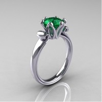 Antique 14K White Gold 1.5 Carat Emerald Engagement Ring AR127-14KWGEM