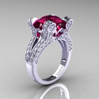 French Vintage 14K White Gold 3.0 CT Raspberry Red Garnet Diamond Pisces Wedding Ring Engagement Ring Y228-14KWGDRRG