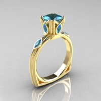 Modern Antique 10K Yellow Gold 1.20 CT Princess Marquise Blue Topaz Solitaire Ring R219-10KYGBT