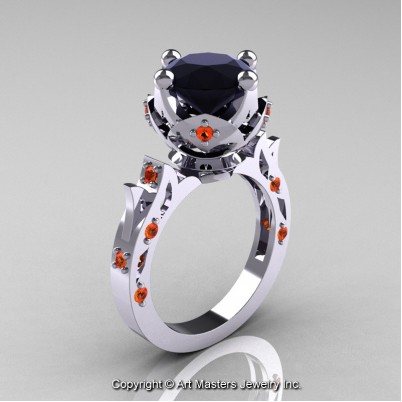 Modern-Antique-White-Gold-Black-Diamond-Orange-Sapphire-Solitaire-Wedding-Ring-R214-WGOSBD-P-402×402