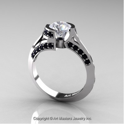 Modern-French-14K-White-Gold-1-0-Carat-White-Sapphire-Black-Diamond-Engagement-Ring-Wedding-Ring-R376-14KWGBDWS-P2-402×402