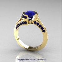 Modern French 14K Yellow Gold 1.0 Ct Blue Sapphire Engagement Ring Wedding Ring R376-14KYGBS
