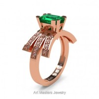 Victorian Inspired 14K Rose Gold 1.0 Ct Emerald Cut Emerald Diamond Wedding Ring Engagement Ring R344-14KRGDEM