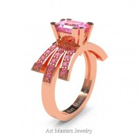 Victorian Inspired 14K Rose Gold 1.0 Ct Emerald Cut Light Pink Sapphire Wedding Ring Engagement Ring R344-14KRGLPS