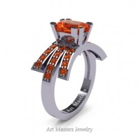 Victorian Inspired 14K White Gold 1.0 Ct Emerald Cut Orange Sapphire Wedding Ring Engagement Ring R344-14KWGOS