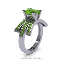 Victorian Inspired 14K White Gold 1.0 Ct Emerald Cut Peridot Wedding Ring Engagement Ring R344-14KWGP