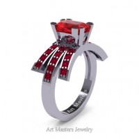 Victorian Inspired 14K White Gold 1.0 Ct Emerald Cut Ruby Wedding Ring Engagement Ring R344-14KWGR