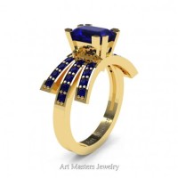 Victorian Inspired 14K Yellow Gold 1.0 Ct Emerald Cut Blue Sapphire Wedding Ring Engagement Ring R344-14KYGBS