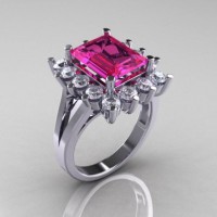 Modern Victorian 14K White Gold 4.0 CT Pink Sapphire Cubic Zirconia Engagement Ring R217-14KWGCZPS